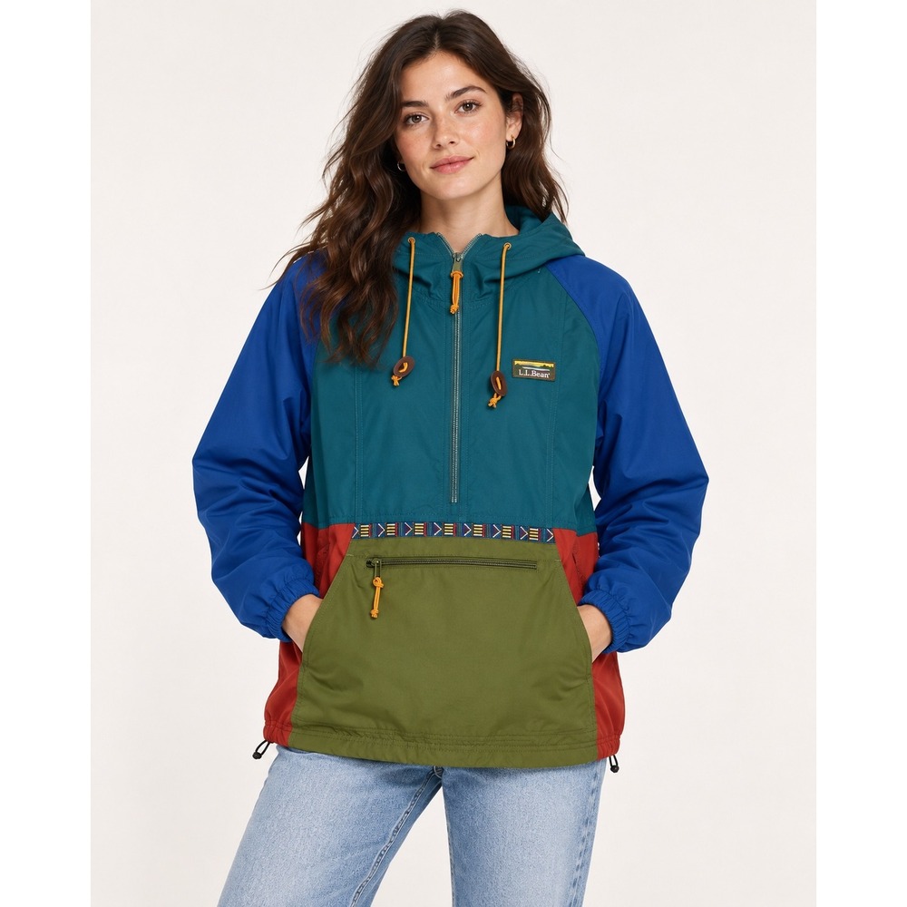 LL Bean Mountain Classic Anorak Multi Color Block Hooded Windbreaker 505301 M